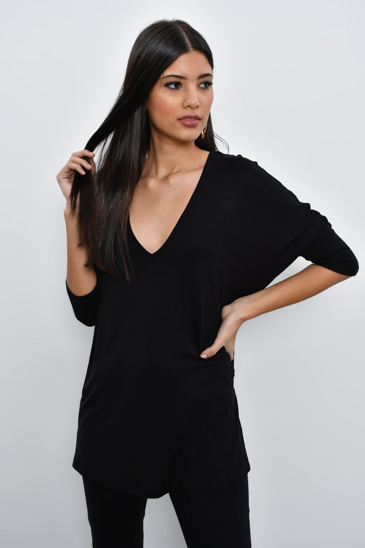 Sheer Black Women's Blouse with Butterfly Embroidery - Sexy V-Neck, Long Sleeves, and Stylish Solid Design