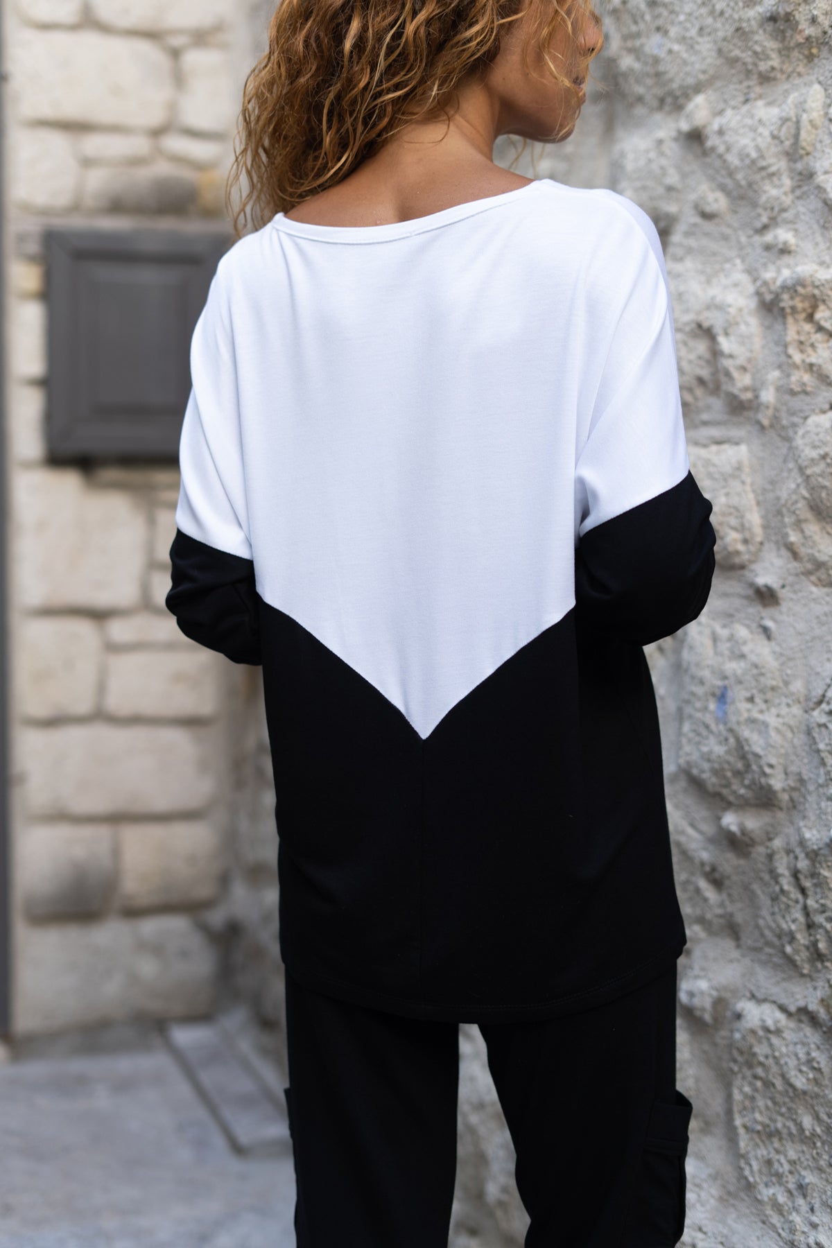 Women's Blouse in White and Black Colors, Comfortable Fit V-Neck and Long Sleeves Soft and Lightweight Fabric